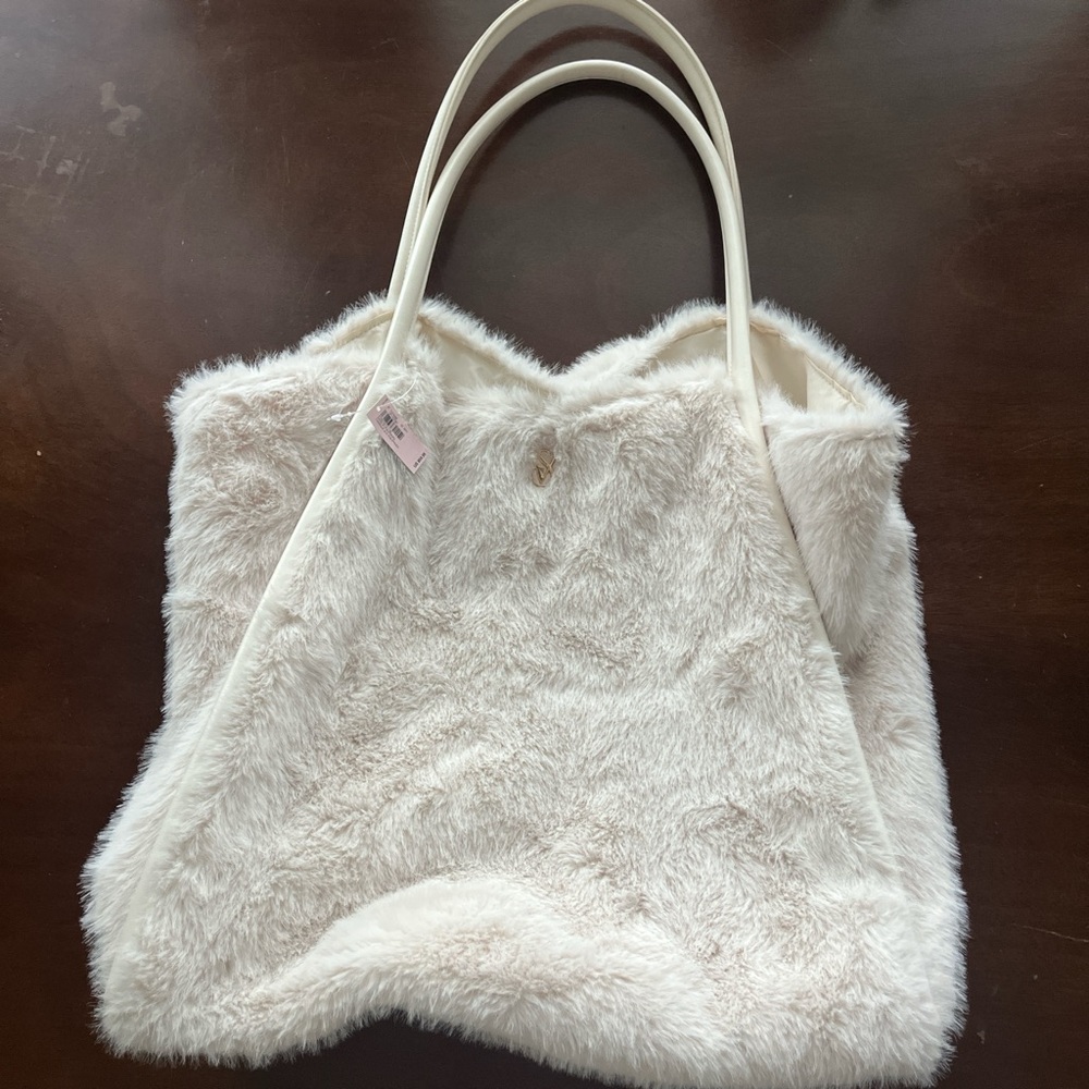 Victoria's Secret Cream Faux Fur Tote Bag